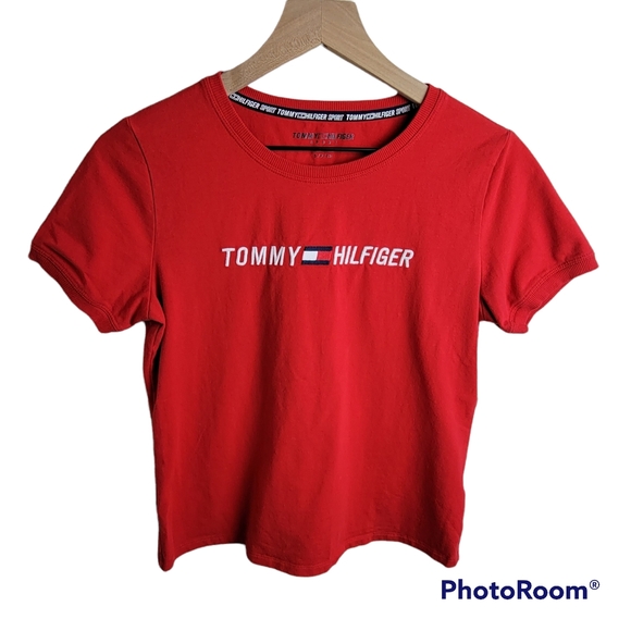 Tommy Hilfiger | Graphic Logo Shirt Red Tshirt Top Small - Picture 1 of 6